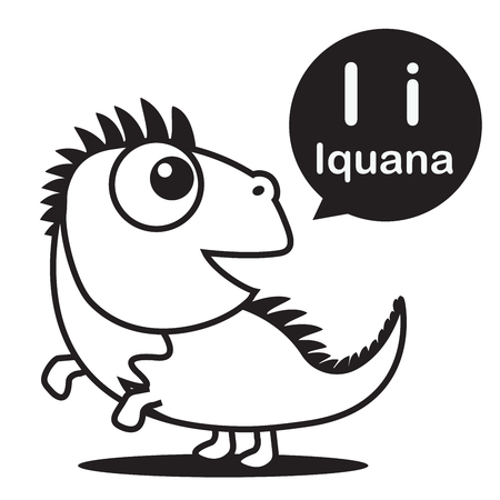 I Iguana cartoon and alphabet for children to learning and coloring page vector illustration eps10のイラスト素材