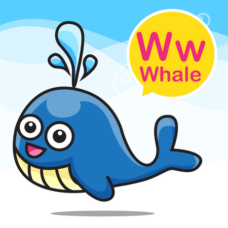 W Whale animal cartoon and alphabet for children to learning vector illustration eps10のイラスト素材
