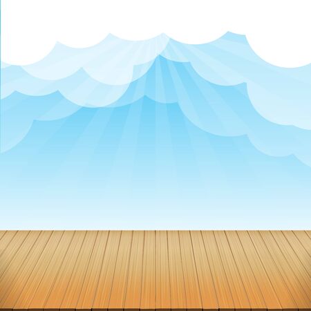 Brown wood floor texture and blue sky sunburst background empty room with space vector illustrationのイラスト素材