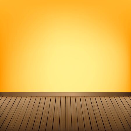Brown wood floor texture and Yellow wall background empty room with space vector illustrationのイラスト素材