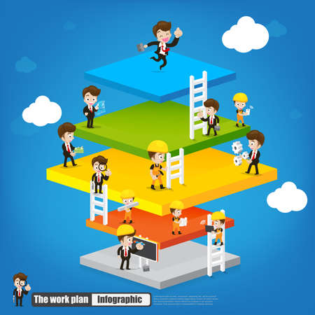 Work plan infographic with engineer businessman labor and mechanic vector illustrationのイラスト素材