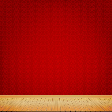 Brown wood floor with red chinese style background empty room with space vector illustrationのイラスト素材