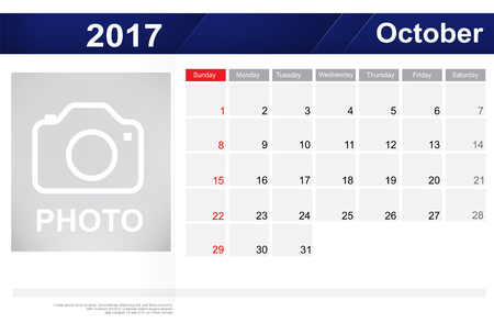Year 2017 October month simple and clear design calendar template vector illustration eps10のイラスト素材