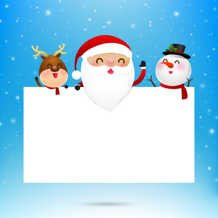Merry christmas santa claus cartoon and blank paper with copyspace on snow background  illustration eps10のイラスト素材