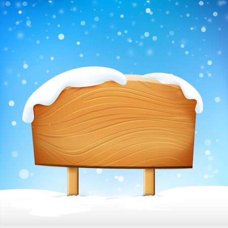 Wooden sign blank board and winter snow with copy space vector illustration eps 10のイラスト素材
