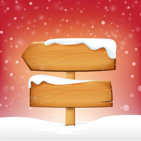 Wooden sign blank board and winter snow with copy space vector illustration eps 10のイラスト素材