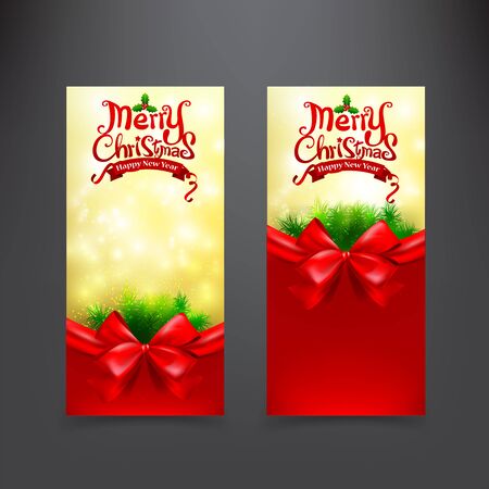 Christmas card template for invitation and gift voucher with red ribbon snowflaw and lighting effect element vector illustration eps10のイラスト素材
