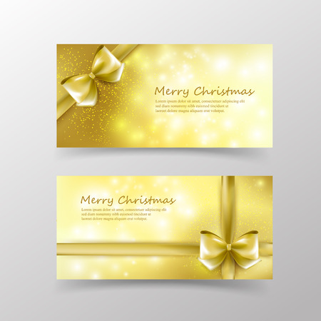 Christmas card template for invitation and gift voucher with gold ribbon and lighting effect element vector illustration eps10のイラスト素材