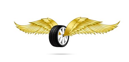 Car wheel and tire with flying pair of wings for logo and emblem design vector illustration eps10のイラスト素材