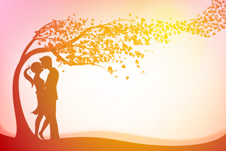 The Silhouette couple under three of love with heart on pink background vector illustration eps 10のイラスト素材