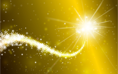 Winter snowflake falling with glittering and lighting over gold abstract background for winter celebration promotion and christmas with copy space and vector illustrationのイラスト素材
