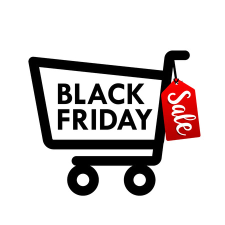 Black friday web tag banner with shopping cart icon for promotion sale discount style vector illustration 001のイラスト素材