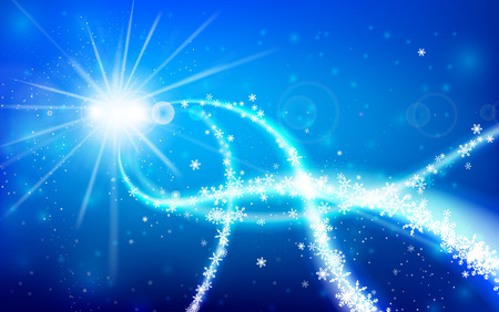 Winter snowflake falling into snow floor and lighting over blue abstract background for winter celebration promotion and christmas with copy space and vector illustrationのイラスト素材