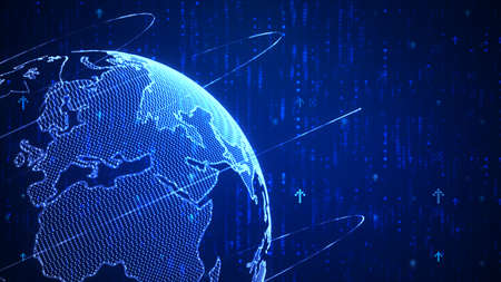 Abstract dark background with arrow dot lighting for cyber technology futuristic concept blur and...