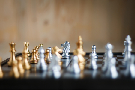 Silver Horse with enemy in game metaphor tactics and business plan conceptの写真素材