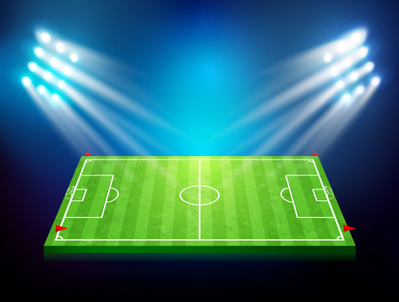Soccer football stadium greeen grass field with spot light at night time vector illustrationのイラスト素材