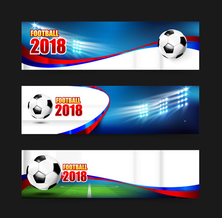 2018 Soccer football stadium and green grass field web banner template with copy space vector illustrationのイラスト素材