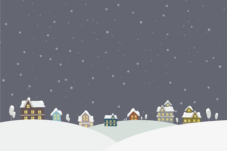 The town at night in the snow falling place vector illustrationのイラスト素材