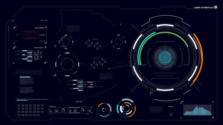 HUD GUI UI user interface Cyber technology futuristic for Virtual Reality Technology Screen design with graph bar circle percentage element vector illustrationのイラスト素材
