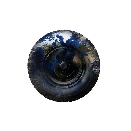 Truck wheel and tire with world mapの写真素材