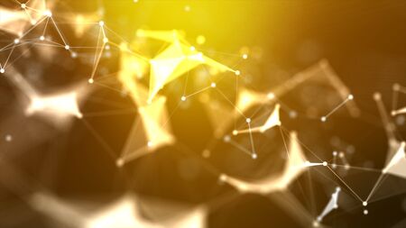 Abstract background Dot and connect line for cyber technology futuristic and network connection concept with dark and grain processed wide screen ratioの写真素材