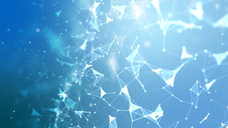 Abstract background Dot and connect line for cyber technology futuristic and network connection concept with dark and grain processed wide screen ratioの写真素材