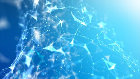 Abstract background Dot and connect line for cyber technology futuristic and network connection concept with dark and grain processed wide screen ratioの写真素材