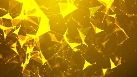 Abstract background Dot and connect line for cyber technology futuristic and network connection concept with dark and grain processed wide screen ratioの写真素材