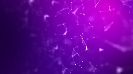 Abstract background Dot and connect line for cyber technology futuristic and network connection concept with dark and grain processed wide screen ratioの写真素材