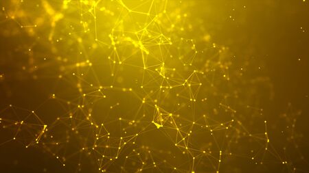 Abstract background Dot and connect line for cyber technology futuristic and network connection concept with dark and grain processed wide screen ratioの写真素材