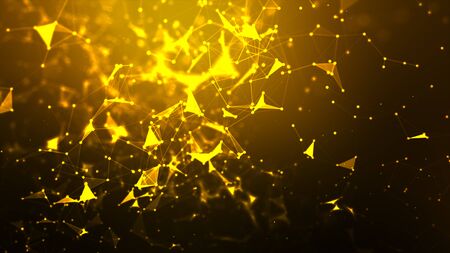 Abstract background Dot and connect line for cyber technology futuristic and network connection concept with dark and grain processed wide screen ratioの写真素材