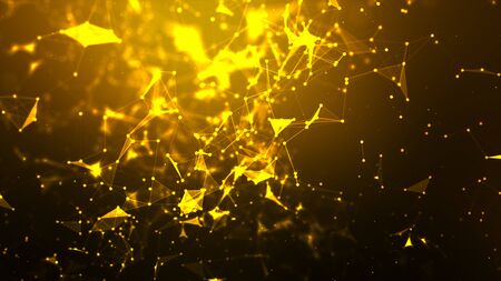 Abstract background Dot and connect line for cyber technology futuristic and network connection concept with dark and grain processed wide screen ratioの写真素材