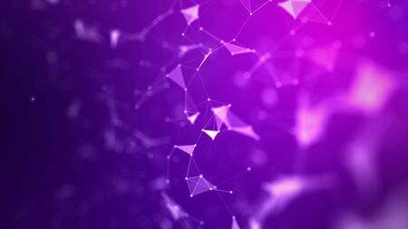 Abstract background Dot and connect line for cyber technology futuristic and network connection concept with dark and grain processed wide screen ratioの写真素材