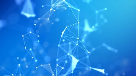 Abstract background Dot and connect line for cyber technology futuristic and network connection concept with dark and grain processed wide screen ratioの写真素材