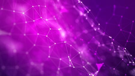 Abstract background Dot and connect line for cyber technology futuristic and network connection concept with dark and grain processed wide screen ratioの写真素材