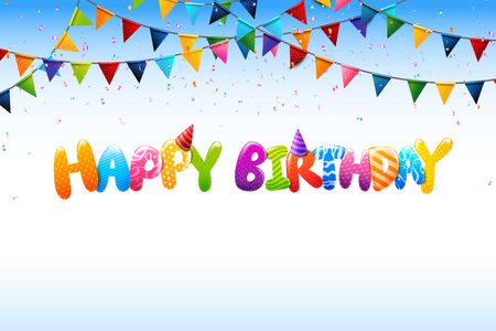 3D Cute rainbow colorful bubble with pattern calligraphy of happy birthday for an anniversary celebration and invitations greeting card vector illustrationのイラスト素材