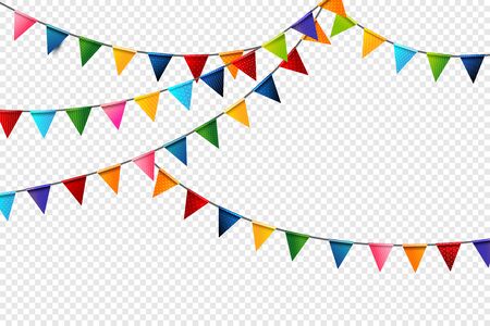 Rainbow colorful celebration triangle pattern flags design element for Carnival garland, holiday, festival, happy new year and birthday party invitations greeting card decoration vector illustrationのイラスト素材