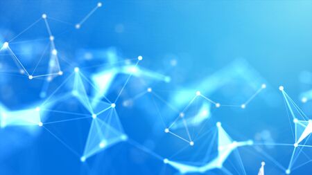 Abstract background Dot and connect line for cyber technology futuristic and network connection concept with dark and grain processed wide screen ratioの写真素材