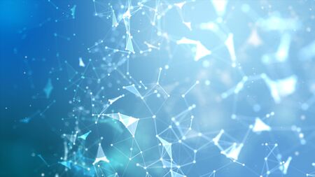 Abstract background Dot and connect line for cyber technology futuristic and network connection concept with dark and grain processed wide screen ratioの写真素材