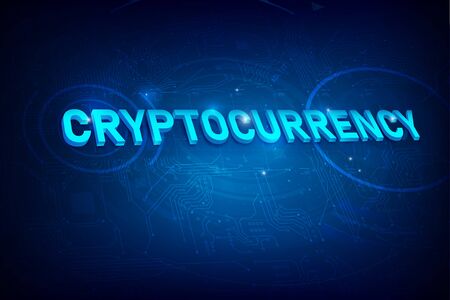Cryptocurrency text with technology dot and line electronic printed circuit board abstract background vector illustrationの写真素材