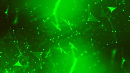 Abstract background Dot and connect line for cyber technology futuristic and network connection concept with dark and grain processed wide screen ratioの写真素材