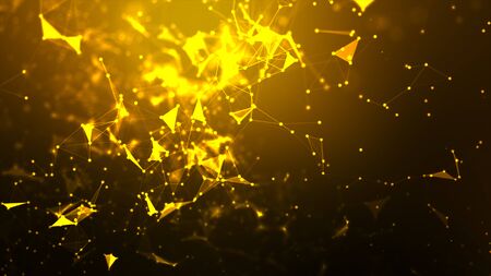 Abstract background Dot and connect line for cyber technology futuristic and network connection concept with dark and grain processed widescreen ratioの写真素材