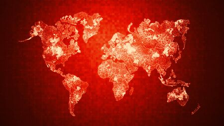 Dot world map against the grid with fractal noise background, for the futuristic concept, with lighting and glitter effectの写真素材