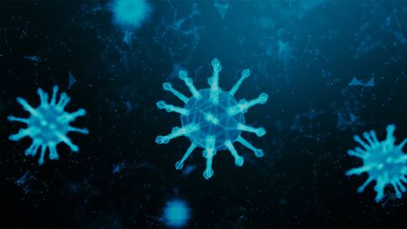 3D Rendering wireframe virus for Covid-19 Coronavirus outbreak concept,  virus 2019-ncov flu outbreak, 3D medical of floating influenza virus cells in microscopic view, World pandemic risk conceptの写真素材