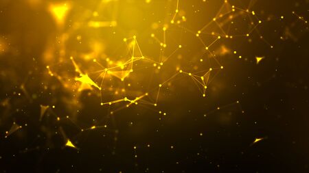 Abstract background Dot and connect line for cyber technology futuristic and network connection concept with dark and grain processed wide screen ratioの写真素材