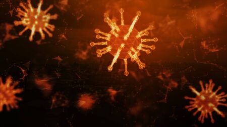 3D Rendering wireframe virus for Covid-19 Coronavirus outbreak concept,  virus 2019-ncov flu outbreak, 3D medical of floating influenza virus cells in microscopic view, World pandemic risk conceptの写真素材