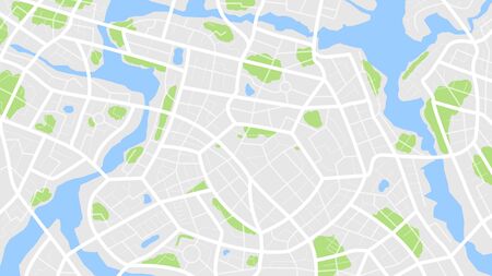 Clean top view of the day time city map with street and river, Blank urban imagination map, vector illustrationのイラスト素材