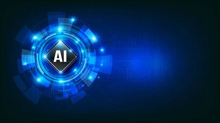 Futuristic Ai artificial intelligence and technology dark blue background, Circle HUD head-up display interface for communication and innovation cyber concept, with line element, vector illustrationのイラスト素材