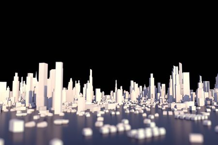 3D Rendering white city, Cityscape with building house and street with shallow depth of field effectの写真素材
