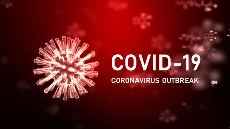 3D Rendering wireframe virus for Covid-19 Coronavirus outbreak concept,  with chemical structure background, 3D medical of floating influenza virus cells in microscopic view, pandemic risk conceptの写真素材